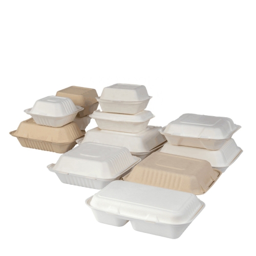 Eco 100% Compostable Hai ngăn chứa bã mía Hộp đựng thức ăn trưa