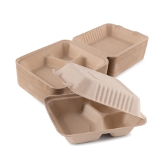 Bagazo biodegradable desechable de 3 compartimentos para llevar envases de comida
