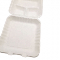Caja desechable para llevar Bagazo Contenedor de comida con forma de concha de 3 rejillas