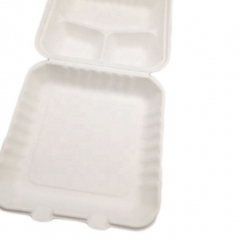 Disposable Box Takeaway Bagasse 3-grid Clamshell Food Container