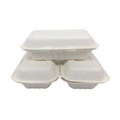 Disposable Food Container Rectangle Bagasse Clamshell Compostable Food Takeaway