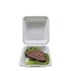 Disposable biodegradable bagasse pulp clamshell lunch box food container for restaurant