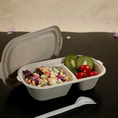 Eco Bagasse Clamshell Container Sugarcane Food Packaging with Lid