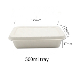 500ML Eco-friendly Disposable Sugarcane Food Containers With Bagasse Lids