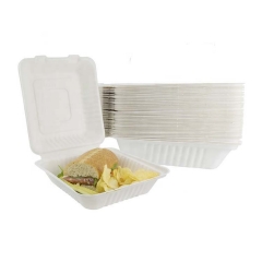8inch Bagasse Hinged Sugarcane Bagasse Clamshell Food Containers