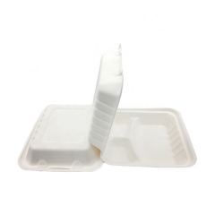 Caja de comida de bagazo Contenedor de comida de concha a rayas de caña de azúcar para llevar de 3 rejillas