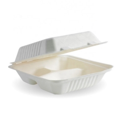 Caja de comida para llevar de bagazo de caña de azúcar biodegradable de 3 compartimentos