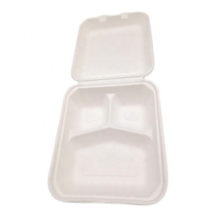 Bagasse Box  Bagazo Contenedor de comida con forma de almeja de 3 compartimentos