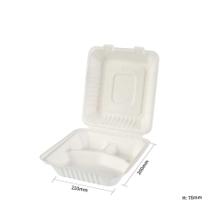 3 Compartment Bio Reusable Food Storage Containers Bagasse Lunch Box