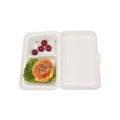 Recipiente de comida descartável biodegradável com 2 compartimentos para restaurante