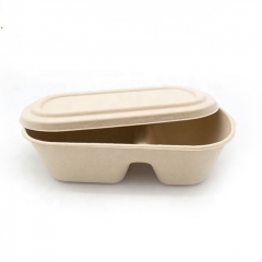 1000ML Disposable Sugarcane 2 Compartment Biodegradable Packaging Box With Lid