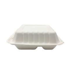 Bagasse Box Takeaway Bagasse 3 Compartment striped clamshell Food Container