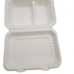 100% biodegradable disposable sugarcane bagasse 2 compartments fast food packaging container with lid