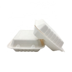 Bagasse Box Takeaway Bagasse 3 Compartment striped clamshell Food Container