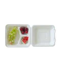 3 Compartment Food Container Disposable Bagasse Clamshell Box