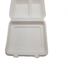 2 compartimentos bagaço micro-ondas takeaway garra recipiente de comida descartável bento lancheira