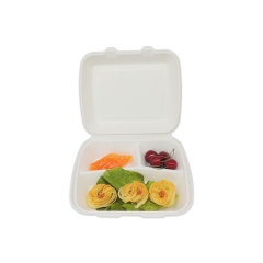 Biodegradable 3 compartment lunch box disposable bagasse packaging lunch box