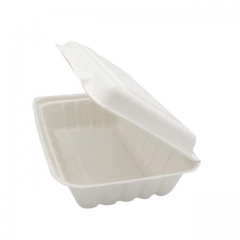 100% biodegradable clamshell disposable bagasse pulp takeaway food container for restaurant