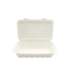 100% biodegradable clamshell disposable bagasse pulp takeaway food container for restaurant