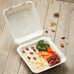 9 Inch Clamshell Bagasse Pulp Sugarcane Box for Take-out Food