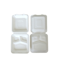 Biodegradable Disposable Fast Food Container Paper Bagasse Pulp Box 200 Pack 9 Inch