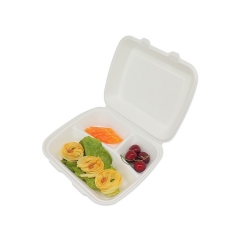 กล่องอาหารกลางวัน 3 ช่องย่อยสลายได้ทางชีวภาพกล่องอาหารกลางวันบรรจุภัณฑ์ชานอ้อยที่ใช้แล้วทิ้ง