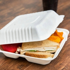 Caja de comida para llevar de bagazo de caña de azúcar biodegradable de 3 compartimentos