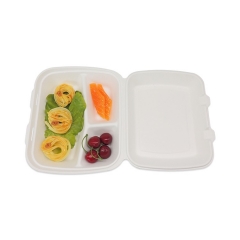 กล่องอาหารกลางวัน 3 ช่องย่อยสลายได้ทางชีวภาพกล่องอาหารกลางวันบรรจุภัณฑ์ชานอ้อยที่ใช้แล้วทิ้ง