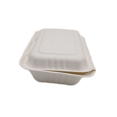 Bagazo de caña de azúcar desechable 100% biodegradable  2 compartimentos  envase de envasado de comida rápida con tapa