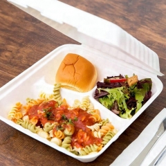 Biodegradable Sugarcane Clamshell 3 Compartment Eco Friendly Boxes