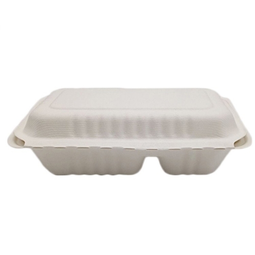 100% biodegradable disposable sugarcane bagasse 2 compartments fast food packaging container with lid