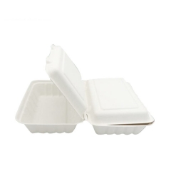 100% biodegradable clamshell disposable bagasse pulp takeaway food container for restaurant