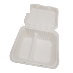 100% biodegradable disposable sugarcane bagasse 2 compartments fast food packaging container with lid