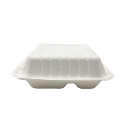 Bagasse Food Box Takeaway Sugarcane 3-grid striped clamshell Food Container
