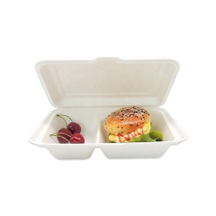 Bagasse Clamshell 2 Compartment Food Takeaway Sugarcane Food Container