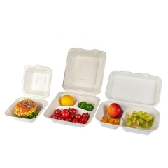 Caja de envasado de alimentos para llevar de bagazo de caña de azúcar de 2 compartimentos de 9 pulgadas x 6 pulgadas desechable