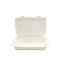 100% biodegradable clamshell disposable bagasse pulp takeaway food container for restaurant