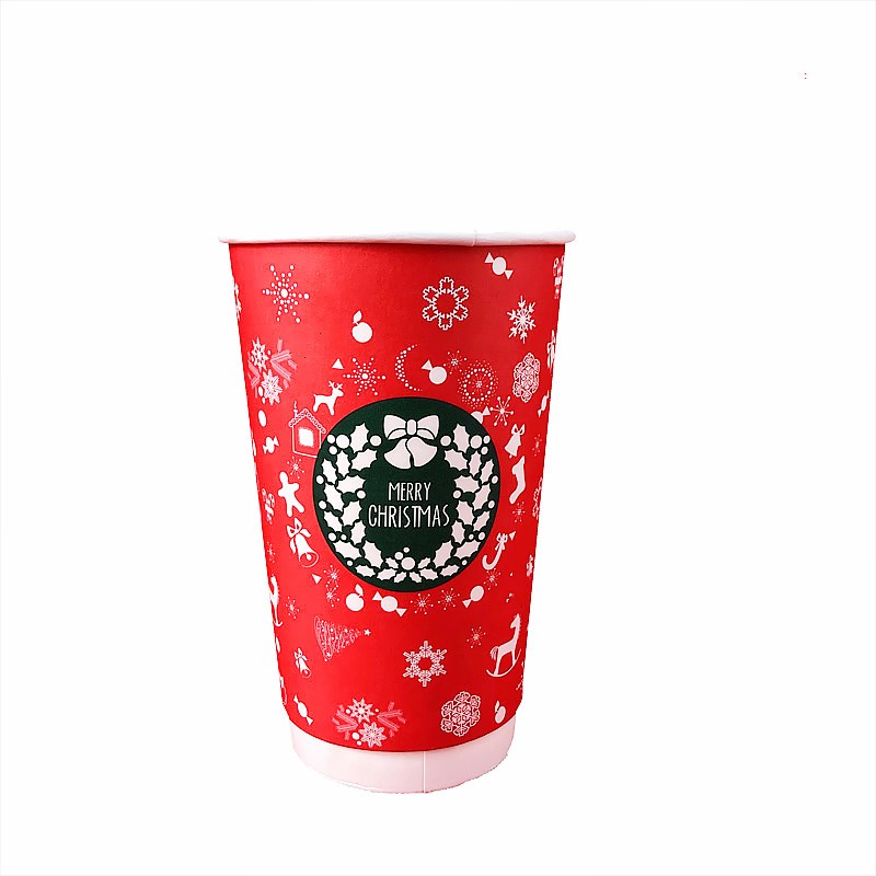 Christmas Double Wall Insulated Compostable Paper Coffee Cups for Hot Drink