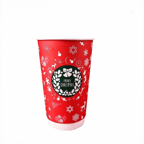 Weihnachten doppelwandige isolierte kompostierbare Papierkaffeetassen für heiße Getränke