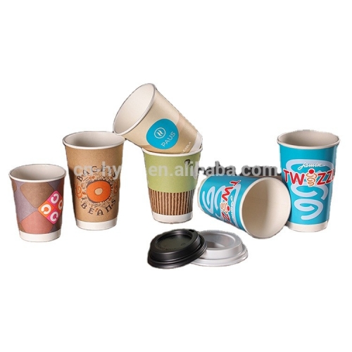 Copo de café de papel de parede ondulado personalizado de 12OZ com tampas