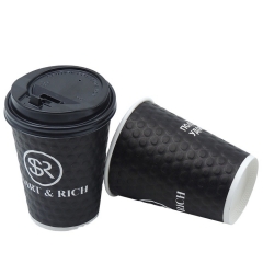 12oz Black Compostable ripple wall Paper Cup With Lid
