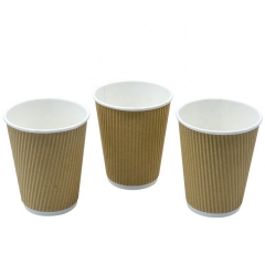 Vaso de papel desechable de pared marrón ondulada 12OZ