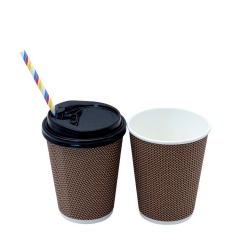 4oz&8oz&12oz Customized Design Double Wall Ripple Coffee Paper Cup With Lids