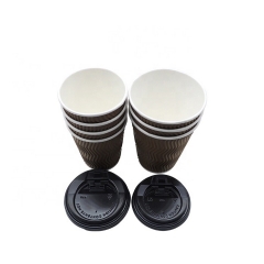 Disposable Ripple Wall Paper Coffee Cup With Lid Cover