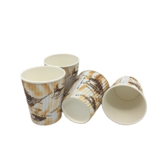 2019 nouvelles tasses de papier jetables tasse de café de papier peint d'ondulation avec des couvercles en plastique