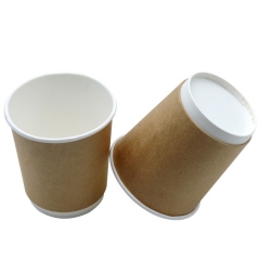 Taza de café desechable de papel Kraft impresa con logotipo personalizado de doble pared de 8 oz