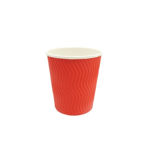 Vaso de papel de pared de ondulación de ventas al por mayor 8 oz China Red