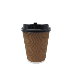 Tasses de papier de café jetables de mur d'ondulation du marketing 12oz chaud avec des couvercles