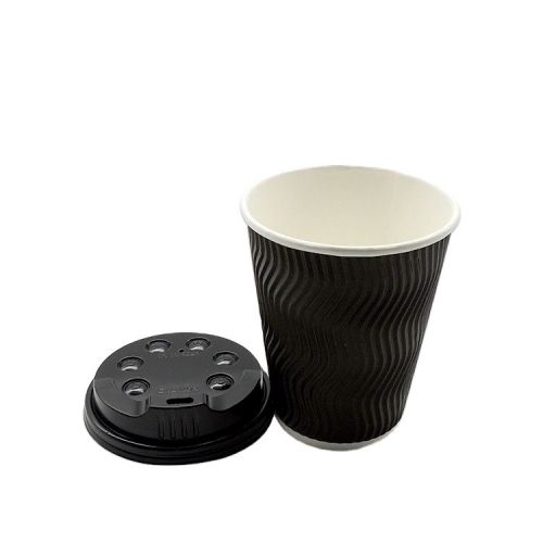 8 oz Ripple Insulated Wall Paper Coffee Cups With Lids