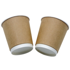 Taza de café desechable de papel Kraft impresa con logotipo personalizado de doble pared de 8 oz